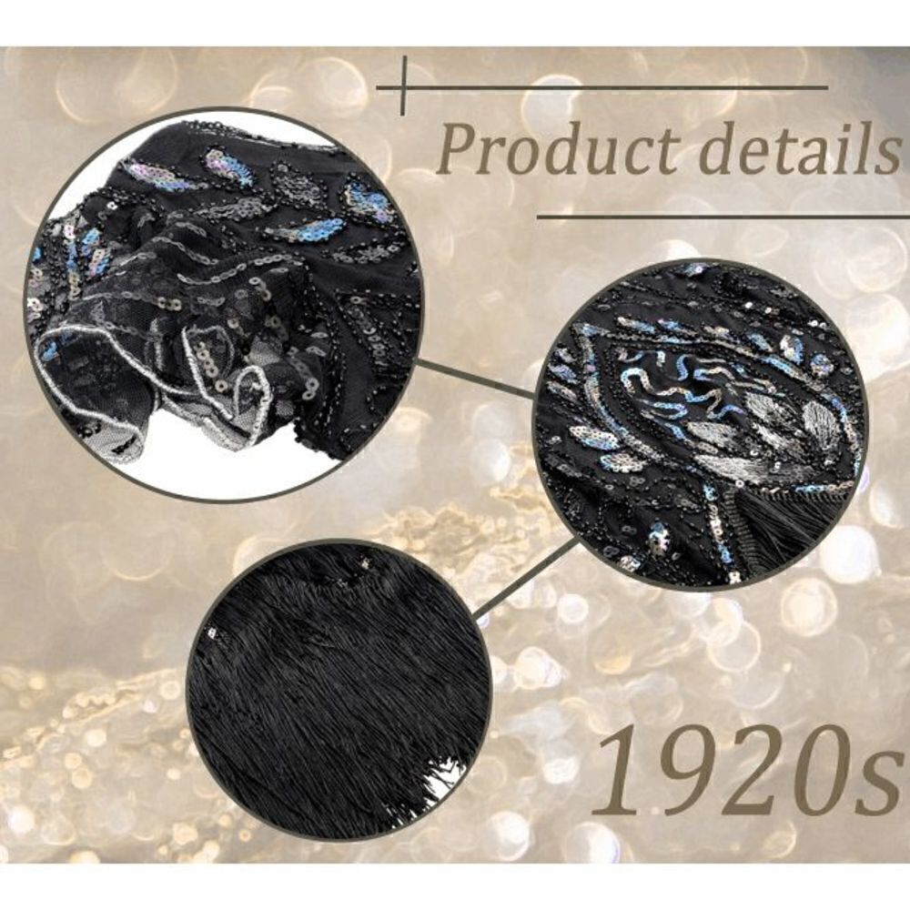 ✨ Flapper Great Gatsby 1920s Retro Tassel Fringe Sequin Midi Black Dress XL NEW - Picture 8 of 13